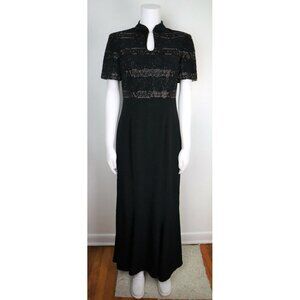B'ZAR - WOMEN'S BLACK EVENING GOWN - BEADED TOP - SHORT SLEEVE - SIZE 6